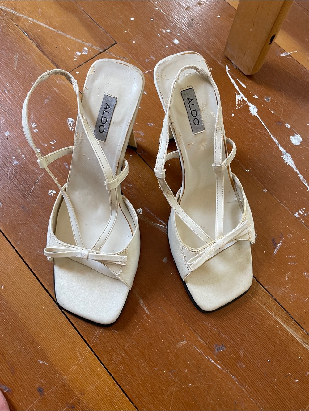 ALDO Cream Slingback Heeled Sandals with Bow Detail